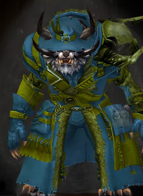 Guild Wars 2 Charr Medium Male WvW Armor Set - Dyed Green & Blue - Mist Walker