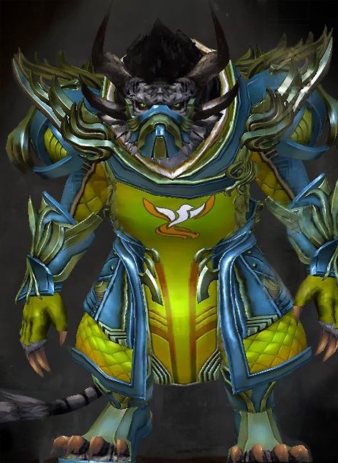 Male Crafted - Ornate Guild Guild Wars 2 Charr Medium Male Crafted Armor Set - Dyed Green & Blue - Ornate Guild