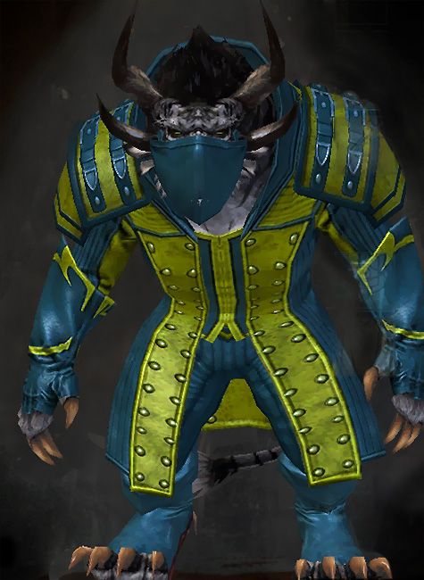 Guild Wars 2 Charr Medium Male Crafted Armor Set - Dyed Green & Blue - Outlaw