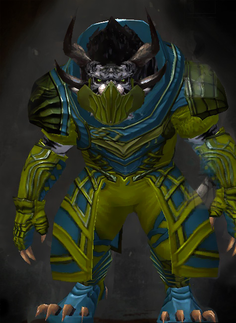 Male Order Durmand Priory - Priory's Historical Guild Wars 2 Charr Medium Male Order Armor Set - Dyed Green & Blue - Priory's Historical