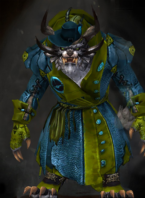 Guild Wars 2 Charr Medium Male Armor Set - Dyed Green & Blue - Privateer