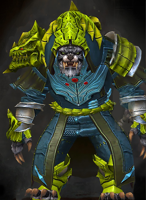 Guild Wars 2 Charr Medium Male Crafted Armor Set - Dyed Green & Blue - Refined Envoy