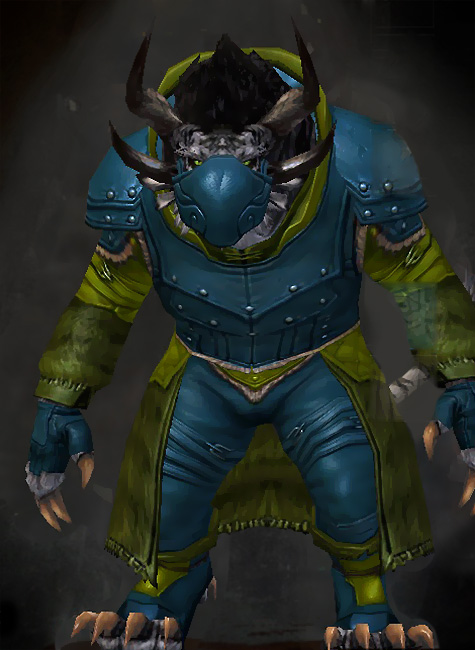 Guild Wars 2 Charr Medium Male Crafted Armor Set - Dyed Green & Blue - Seeker