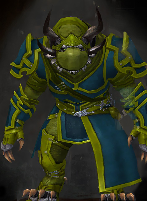 Guild Wars 2 Charr Medium Male Armor Set - Dyed Green & Blue - Sneakthief