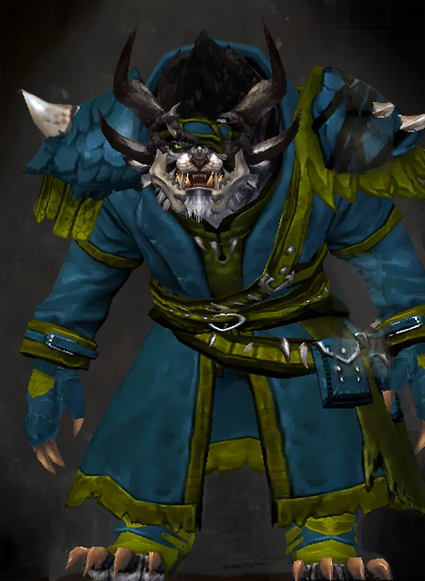 Guild Wars 2 Charr Medium Male Karma Armor Set - Dyed Green & Blue - Stalker