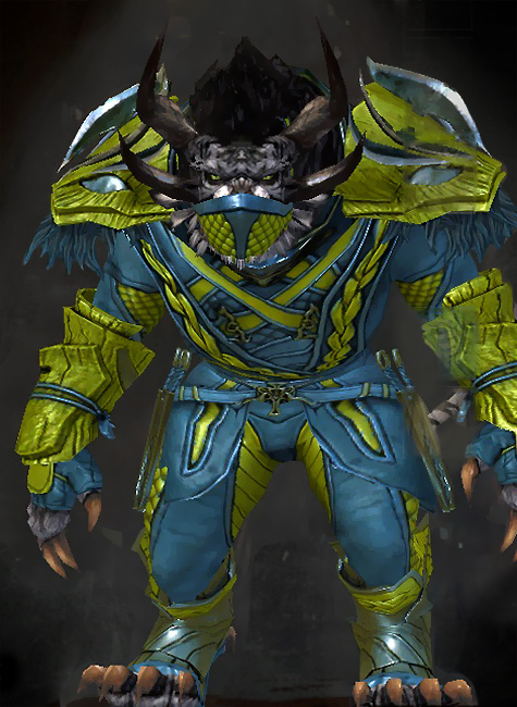 Guild Wars 2 Charr Medium Male Gem Armor Set - Dyed Green & Blue - Strider's