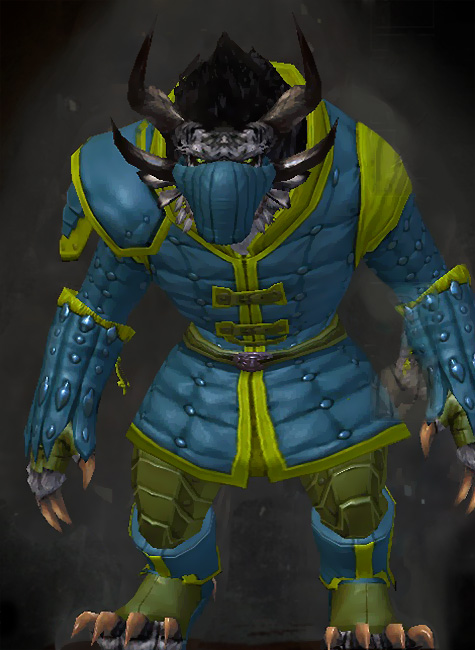 Male - Studded Guild Wars 2 Charr Medium Male Armor Set - Dyed Green & Blue - Studded