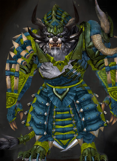Guild Wars 2 Charr Medium Male Cultural Armor Set - Dyed Green & Blue - Trapper