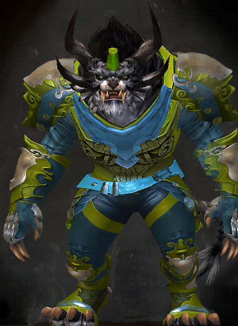 Male WvW - Triumphant Guild Wars 2 Charr Medium Male WvW Armor Set - Dyed Green & Blue - Triumphant