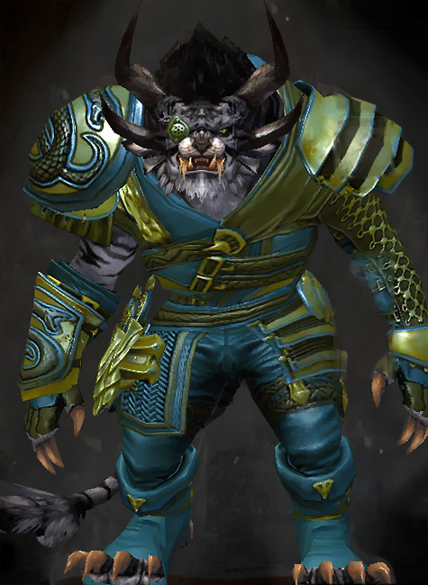 Guild Wars 2 Charr Medium Male Gem Armor Set - Dyed Green & Blue - Viper's