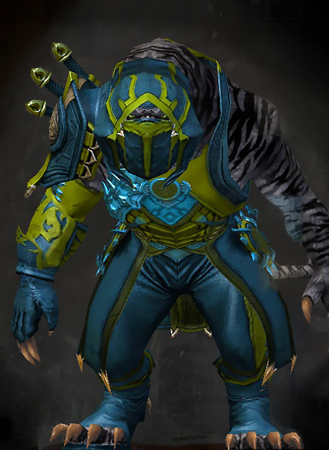 Guild Wars 2 Charr Medium Male Order Armor Set - Dyed Green & Blue - Whisper's Secret