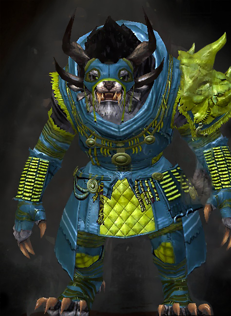 Guild Wars 2 Charr Medium Male Cultural Armor Set - Dyed Green & Blue - Wrangler