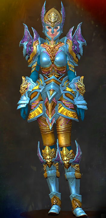 Guild Wars 2 Human Heavy Female PvP Armor Set - Dyed Blue & Gold - Ardent Glorious
