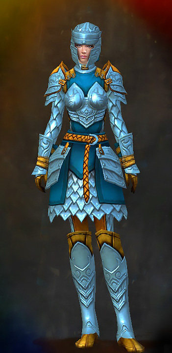 Guild Wars 2 Human Heavy Female Armor Set - Dyed Blue & Gold - Banded