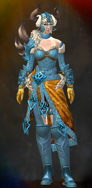 Guild Wars 2 Human Heavy Female Gem Armor Set - Dyed Blue & Gold - Braham's