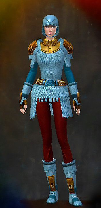 Guild Wars 2 Human Heavy Female Crafted Armor Set - Dyed Blue & Gold - Chain