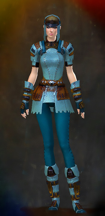 Guild Wars 2 Human Heavy Female Armor Set - Dyed Blue & Gold - Chainmail