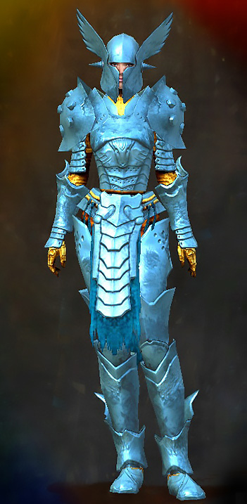 Guild Wars 2 Human Heavy Female Dungeon Armor Set - Dyed Blue & Gold - Council Guard