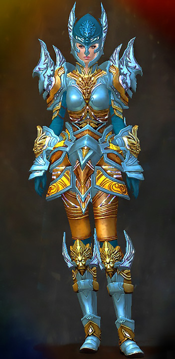 Guild Wars 2 Human Heavy Female PvP Armor Set - Dyed Blue & Gold - Glorious Hero's