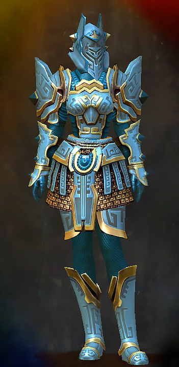 Guild Wars 2 Human Heavy Female Dungeon Armor Set - Dyed Blue & Gold - Inquest