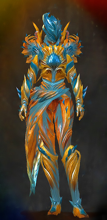 Guild Wars 2 Human Heavy Female Dungeon Armor Set - Dyed Blue & Gold - Nightmare Court