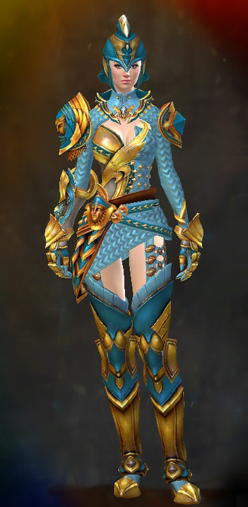 Guild Wars 2 Human Heavy Female Gem Armor Set - Dyed Blue & Gold - Phalanx