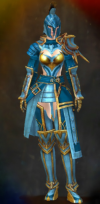 Guild Wars 2 Human Heavy Female Order Armor Set - Dyed Blue & Gold - Vigil's Honor