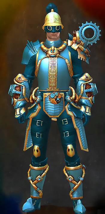 Guild Wars 2 Human Heavy Male Gem Armor Set - Dyed Blue & Gold - Aetherblade