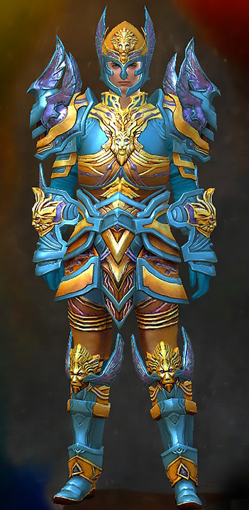 Guild Wars 2 Human Heavy Male PvP Armor Set - Dyed Blue & Gold - Ardent Glorious