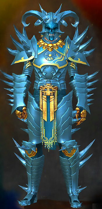 Guild Wars 2 Human Heavy Male Karma Armor Set - Dyed Blue & Gold - Armageddon
