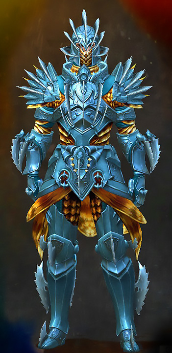 Guild Wars 2 Human Heavy Male Heart of Thorns Armor Set - Dyed Blue & Gold - Bladed