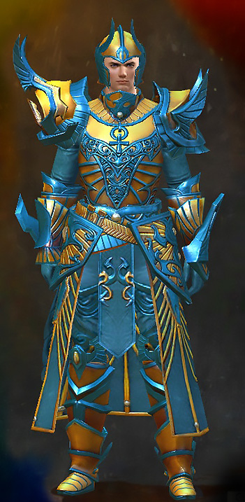 Guild Wars 2 Human Heavy Male Living Story Armor Set - Dyed Blue & Gold - Carapace