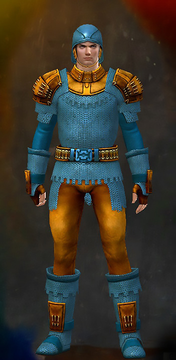 Guild Wars 2 Human Heavy Male Crafted Armor Set - Dyed Blue & Gold - Chain