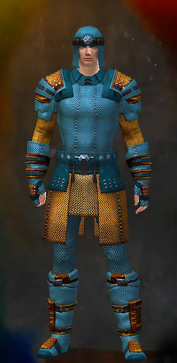 Guild Wars 2 Human Heavy Male Armor Set - Dyed Blue & Gold - Chainmail