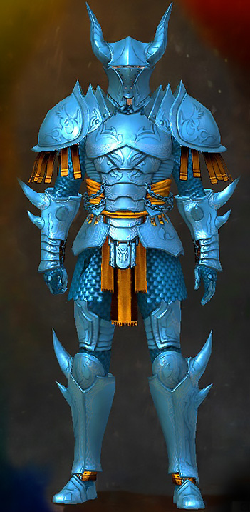 Guild Wars 2 Human Heavy Male Karma Armor Set - Dyed Blue & Gold - Dark Templar