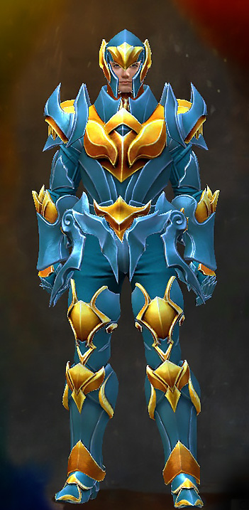 Guild Wars 2 Human Heavy Male Crafted Armor Set - Dyed Blue & Gold - Experimental Envoy