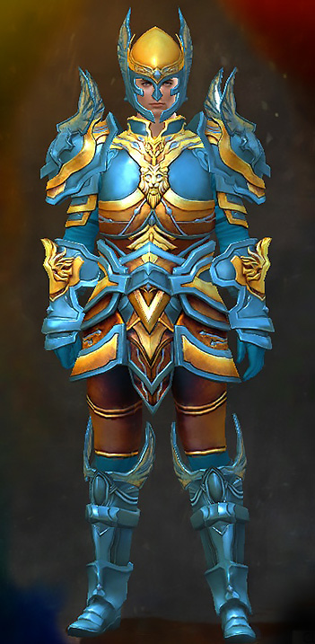 Guild Wars 2 Human Heavy Male PvP Armor Set - Dyed Blue & Gold - Glorious