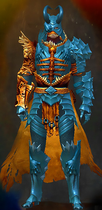 Guild Wars 2 Human Heavy Male Dungeon Armor Set - Dyed Blue & Gold - Grasping Dead