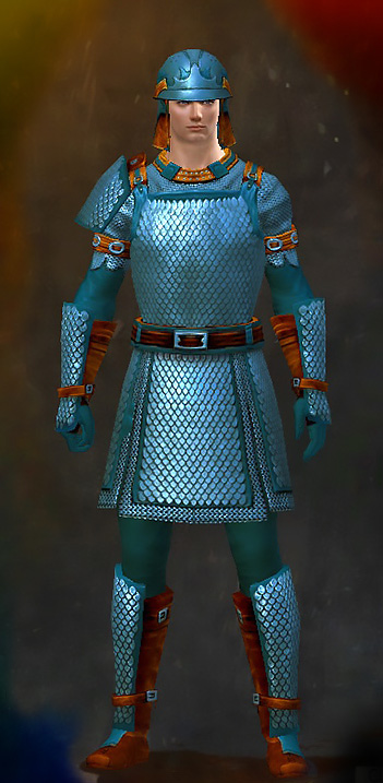 Guild Wars 2 Human Heavy Male PvP Armor Set - Dyed Blue & Gold - Heavy Scale