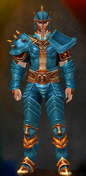 Guild Wars 2 Human Heavy Male Hall of Monuments Armor Set - Dyed Blue & Gold - Heritage