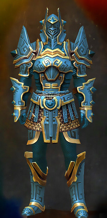Guild Wars 2 Human Heavy Male Dungeon Armor Set - Dyed Blue & Gold - Inquest