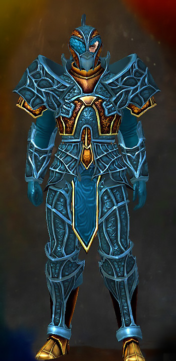 Guild Wars 2 Human Heavy Male Gem Armor Set - Dyed Blue & Gold - Rampart