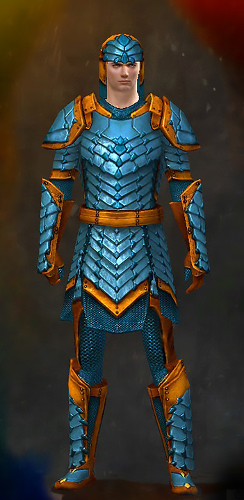 Guild Wars 2 Human Heavy Male Armor Set - Dyed Blue & Gold - Reinforced ßScale