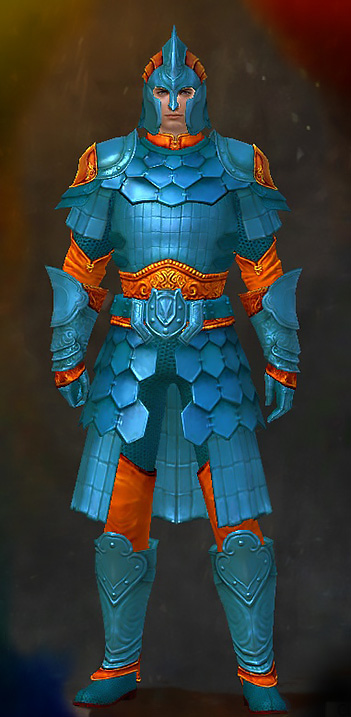 Guild Wars 2 Human Heavy Male Crafted Armor Set - Dyed Blue & Gold - Splint