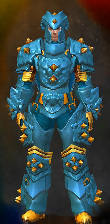 Guild Wars 2 Human Heavy Male Karma Armor Set - Dyed Blue & Gold - Studded Plate