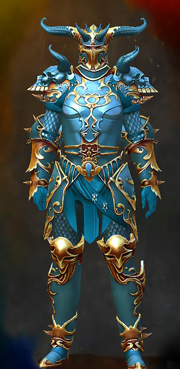Guild Wars 2 Human Heavy Male WvW Armor Set - Dyed Blue & Gold - Triumphant Hero's