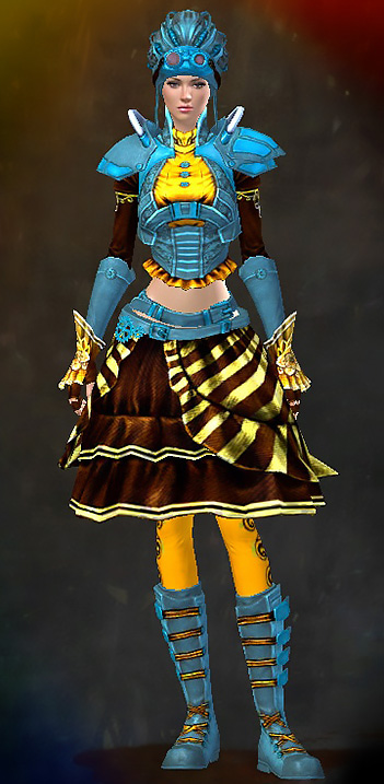 Female Gem Store - Aetherblade Guild Wars 2 Human Light Female Gem Armor Set - Dyed Blue & Gold - Aetherblade