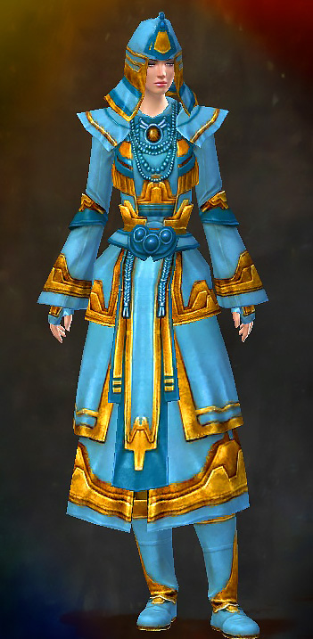 Female PvP - Apostle Guild Wars 2 Human Light Female PvP Armor Set - Dyed Blue & Gold - Apostle