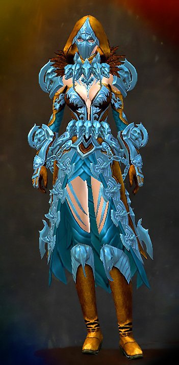 Guild Wars 2 Human Light Female Heart of Thorns Armor Set - Dyed Blue & Gold - Bladed