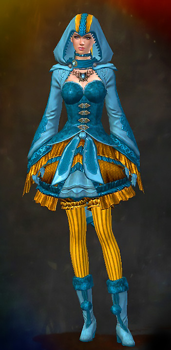 Female - Cabalist Guild Wars 2 Human Light Female Armor Set - Dyed Blue & Gold - Cabalist